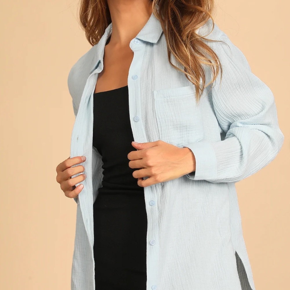Lulus Blue Button-Up Top